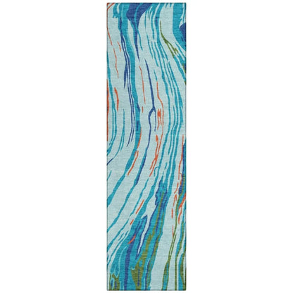 LOOMLAN Rugs Aureva Blue Washable Indoor-Outdoor Rug