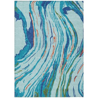 LOOMLAN Rugs Aureva Blue Washable Indoor-Outdoor Rug