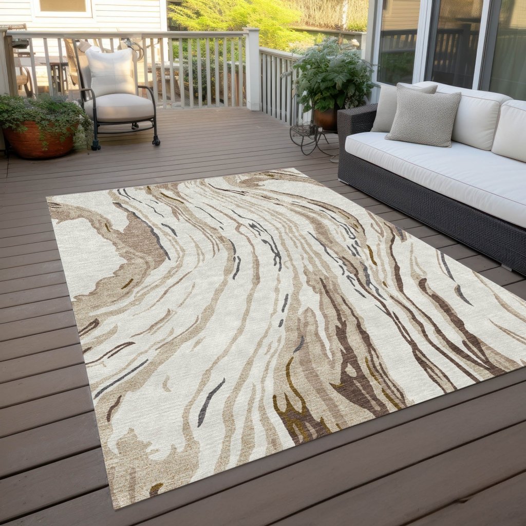 LOOMLAN Rugs Aureva Ivory Washable Indoor-Outdoor Rug