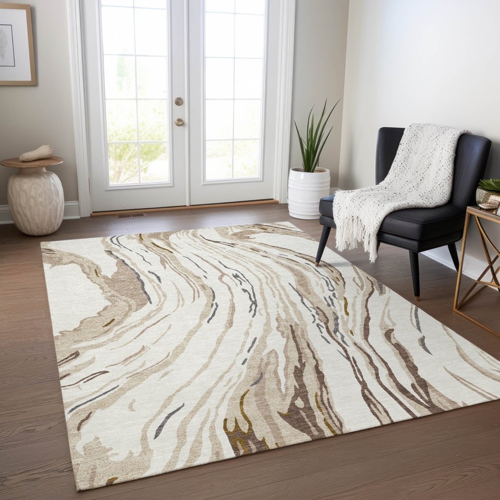 LOOMLAN Rugs Aureva Ivory Washable Indoor-Outdoor Rug