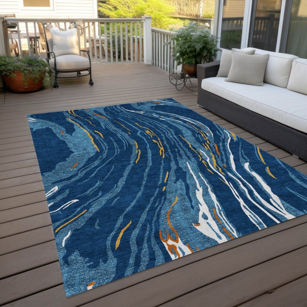LOOMLAN Rugs Aureva Navy Washable Indoor-Outdoor Rug
