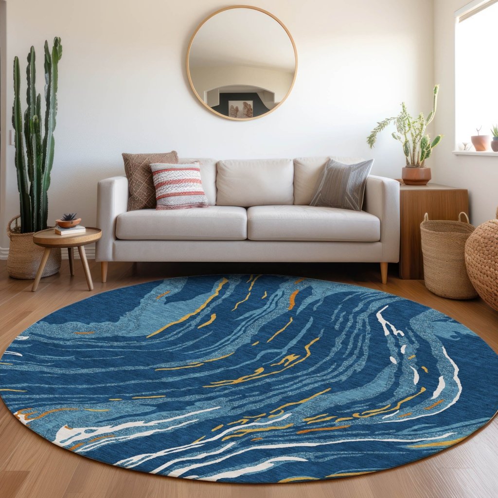 LOOMLAN Rugs Aureva Navy Washable Indoor-Outdoor Rug