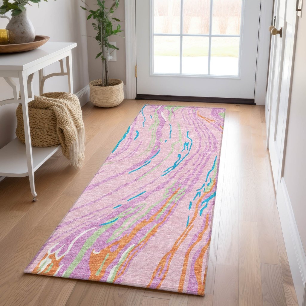 LOOMLAN Rugs Aureva Pink Washable Indoor-Outdoor Rug