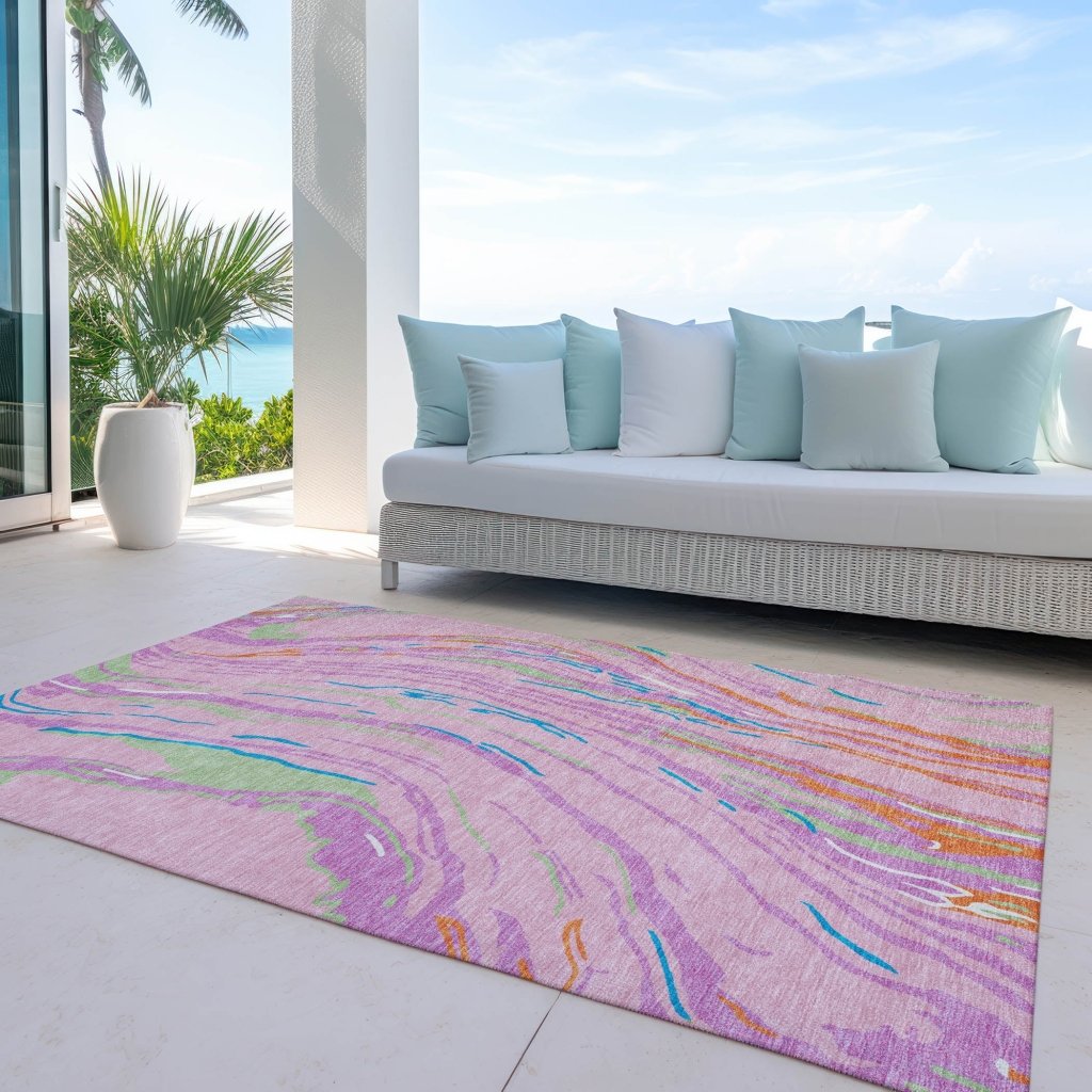 LOOMLAN Rugs Aureva Pink Washable Indoor-Outdoor Rug