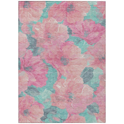 LOOMLAN Rugs Aurithra Pink Washable Indoor-Outdoor Rug