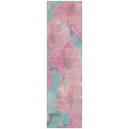 LOOMLAN Rugs Aurithra Pink Washable Indoor-Outdoor Rug