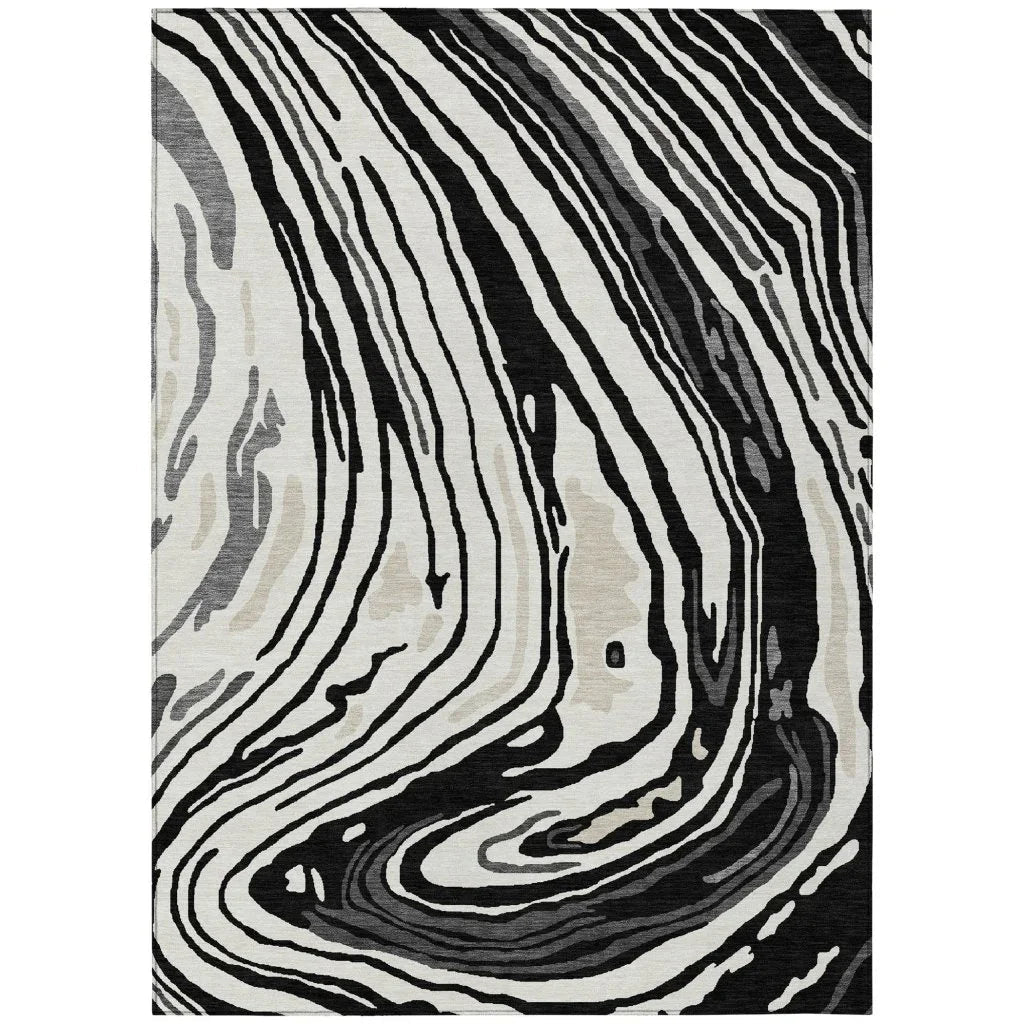 LOOMLAN Rugs Avelia Black Washable Indoor-Outdoor Rug