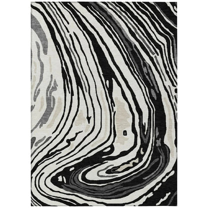 LOOMLAN Rugs Avelia Black Washable Indoor-Outdoor Rug