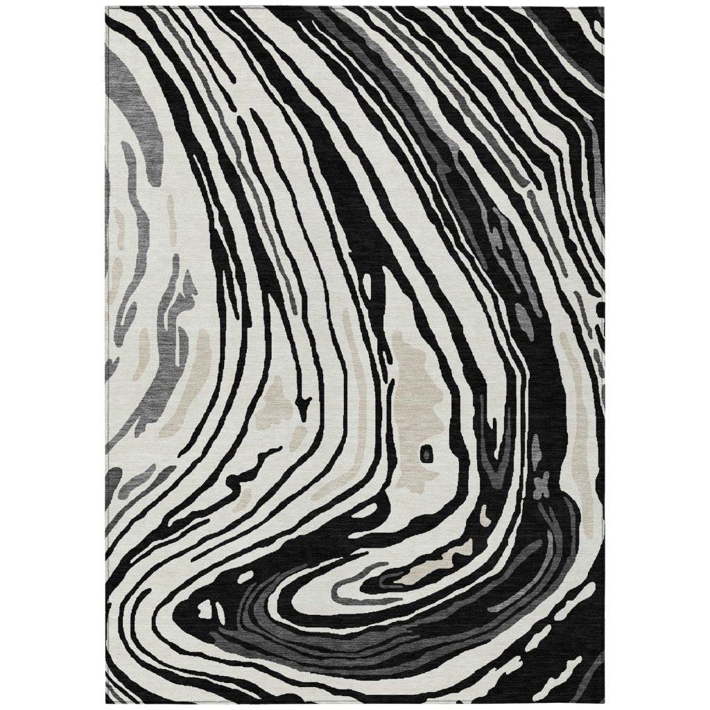 LOOMLAN Rugs Avelia Black Washable Indoor-Outdoor Rug