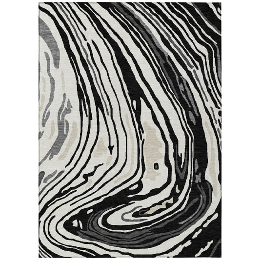 LOOMLAN Rugs Avelia Black Washable Indoor-Outdoor Rug