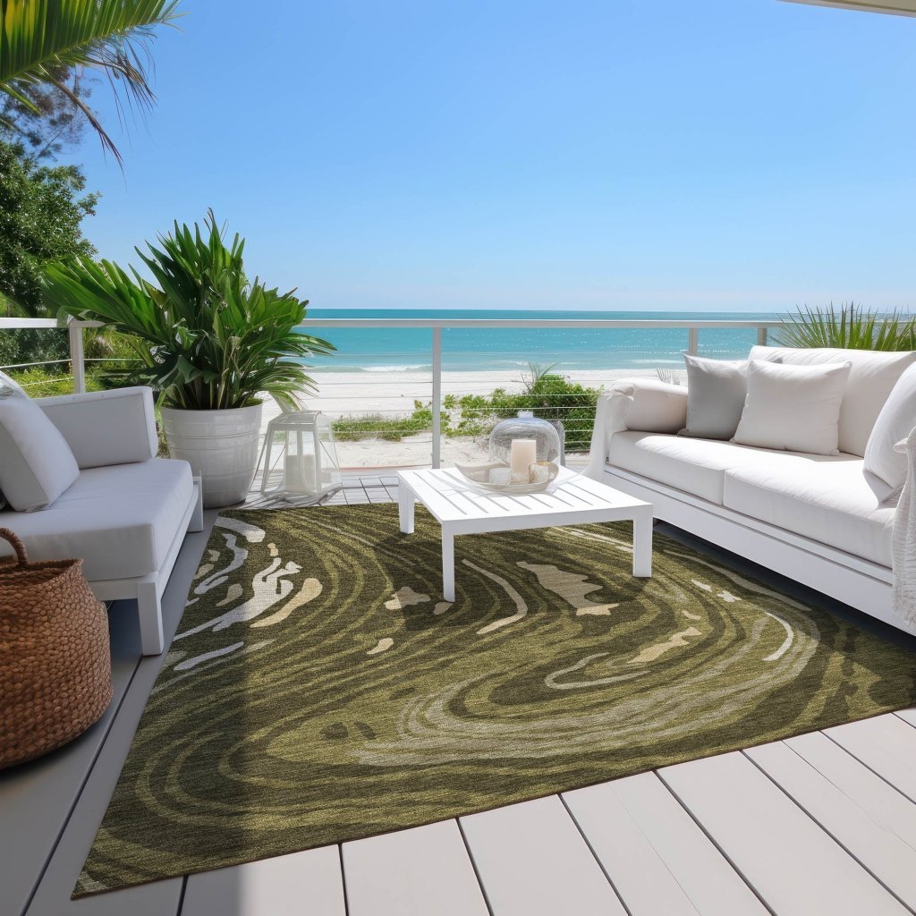 LOOMLAN Rugs Avelia Green Washable Indoor-Outdoor Rug