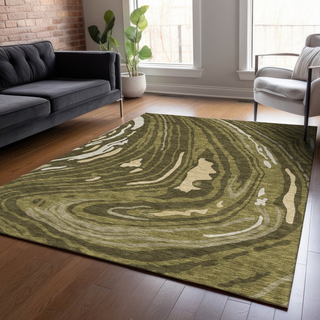 LOOMLAN Rugs Avelia Green Washable Indoor-Outdoor Rug