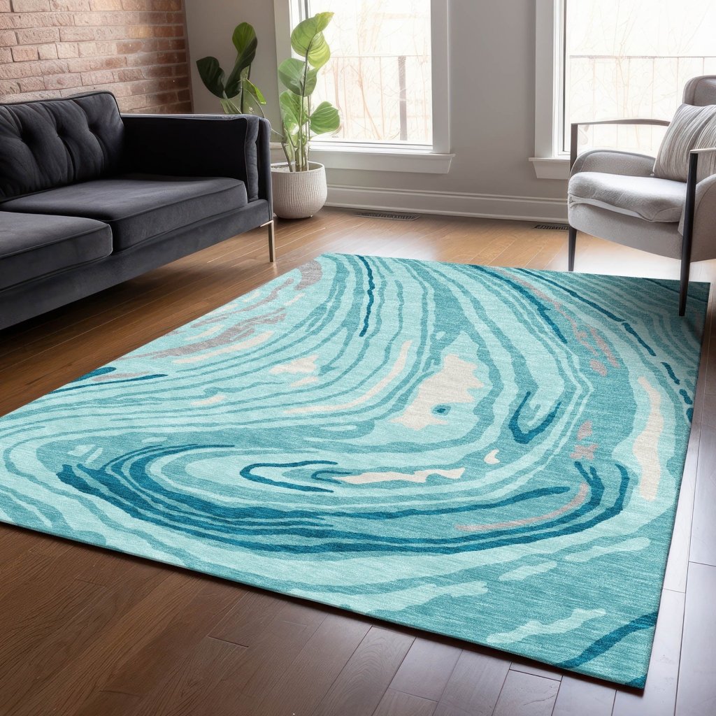 LOOMLAN Rugs Avelia Teal Washable Indoor-Outdoor Rug