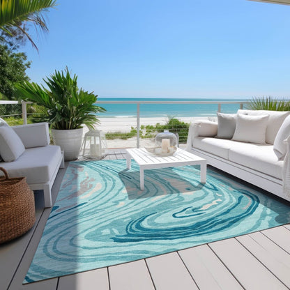LOOMLAN Rugs Avelia Teal Washable Indoor-Outdoor Rug