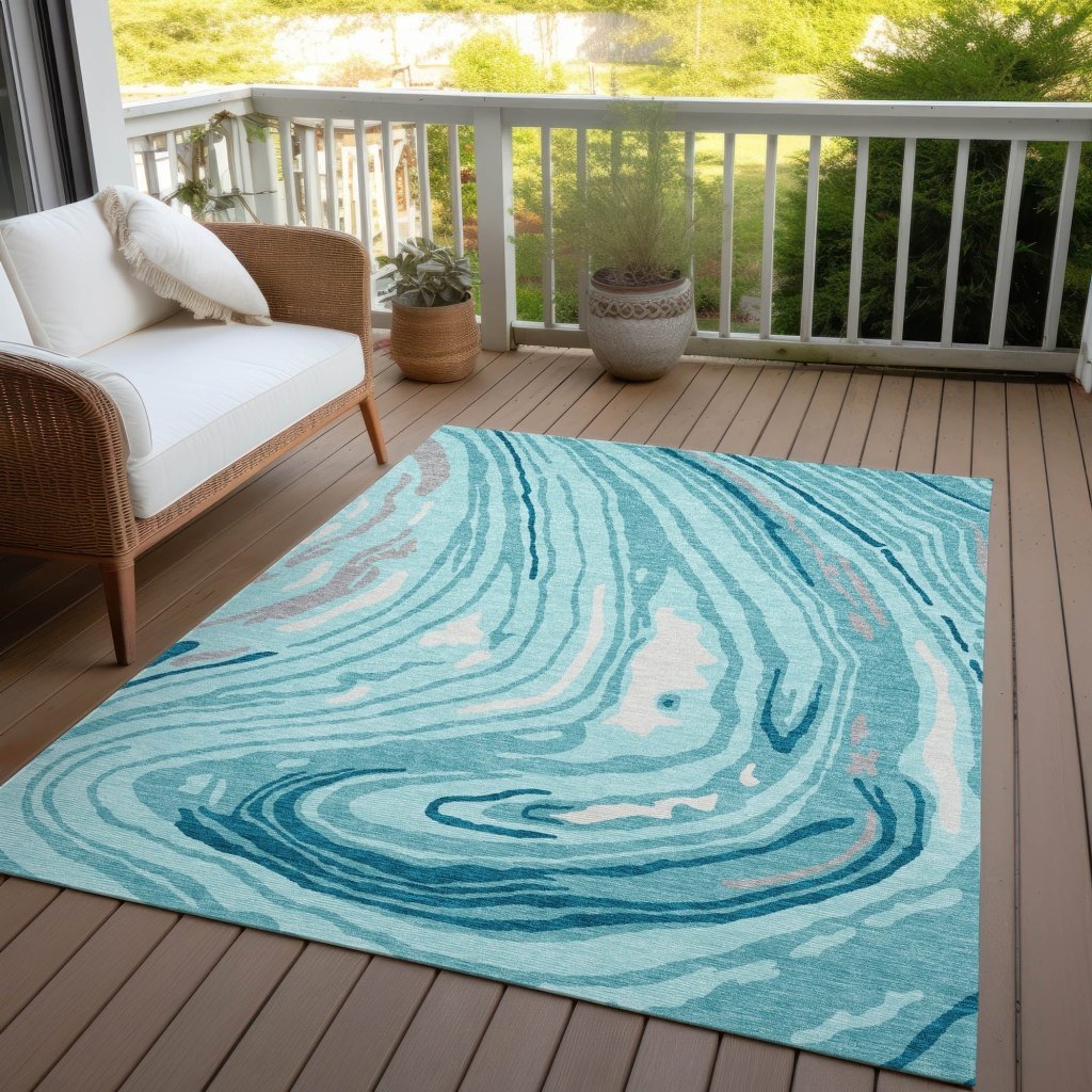 LOOMLAN Rugs Avelia Teal Washable Indoor-Outdoor Rug