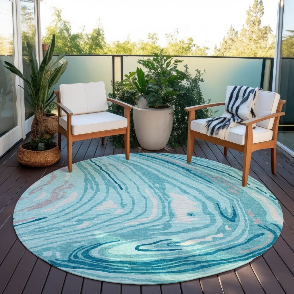 LOOMLAN Rugs Avelia Teal Washable Indoor-Outdoor Rug