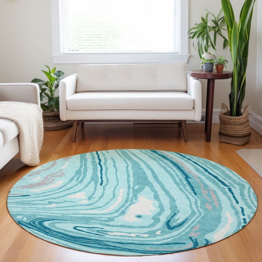 LOOMLAN Rugs Avelia Teal Washable Indoor-Outdoor Rug