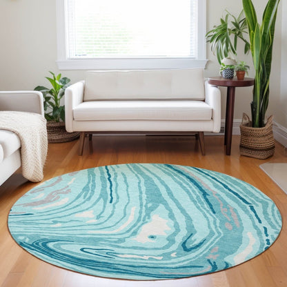 LOOMLAN Rugs Avelia Teal Washable Indoor-Outdoor Rug