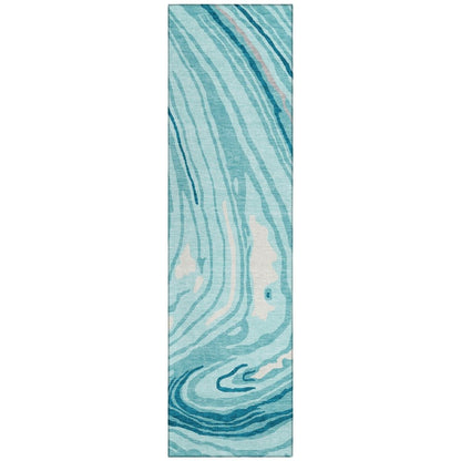 LOOMLAN Rugs Avelia Teal Washable Indoor-Outdoor Rug
