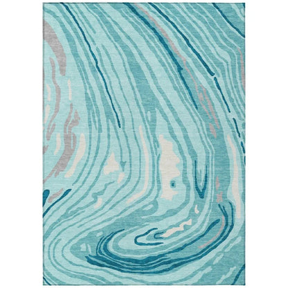 LOOMLAN Rugs Avelia Teal Washable Indoor-Outdoor Rug