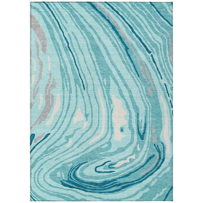 LOOMLAN Rugs Avelia Teal Washable Indoor-Outdoor Rug