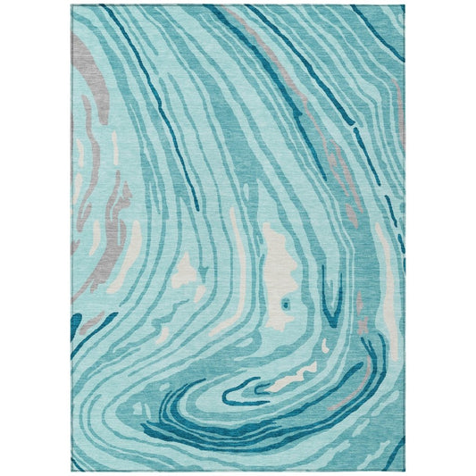 LOOMLAN Rugs Avelia Teal Washable Indoor-Outdoor Rug