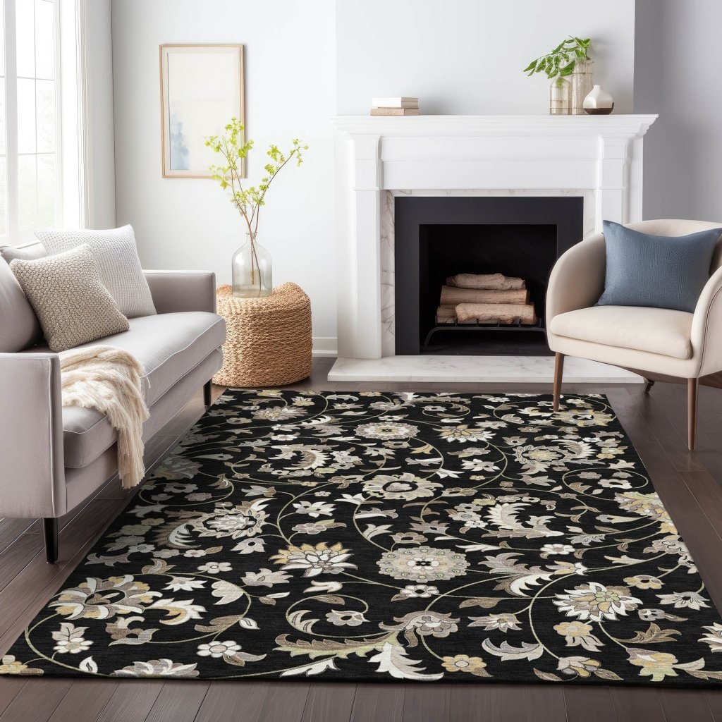LOOMLAN Rugs Aveline Black Washable Indoor-Outdoor Rug