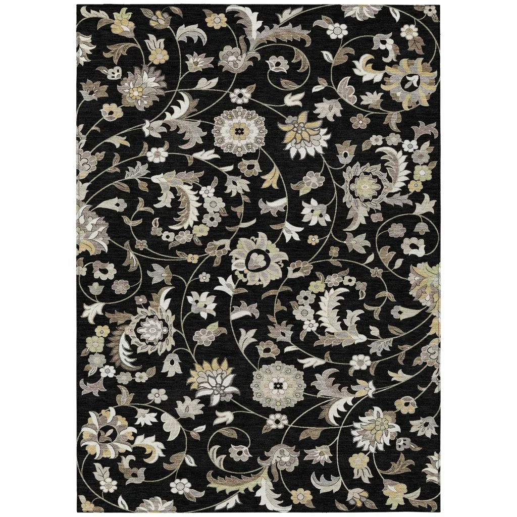 LOOMLAN Rugs Aveline Black Washable Indoor-Outdoor Rug
