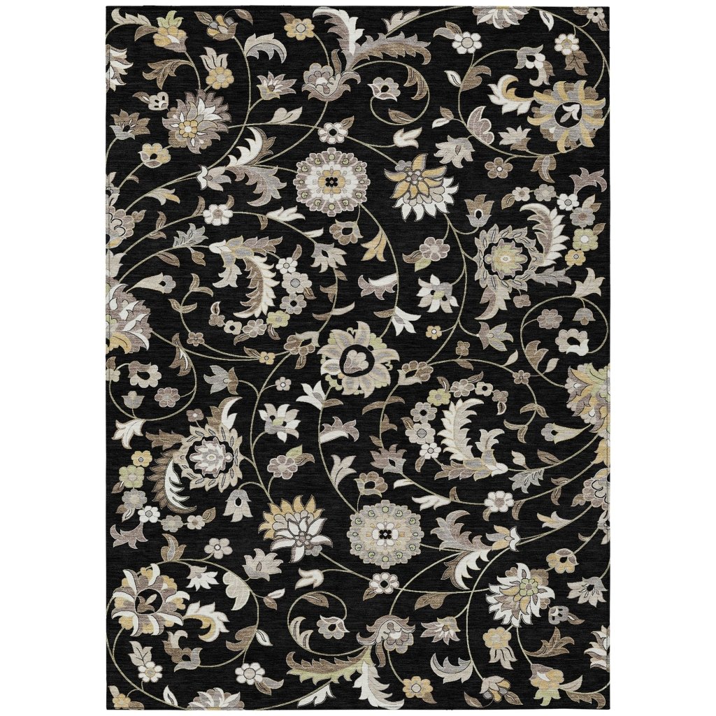 LOOMLAN Rugs Aveline Black Washable Indoor-Outdoor Rug