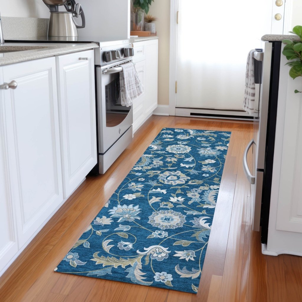 LOOMLAN Rugs Aveline Blue Washable Indoor-Outdoor Rug