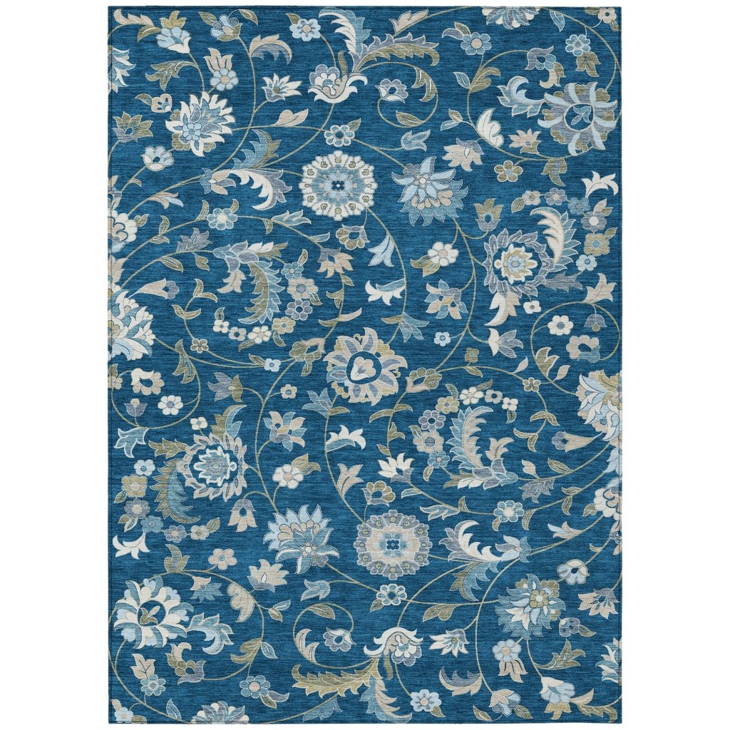 LOOMLAN Rugs Aveline Blue Washable Indoor-Outdoor Rug