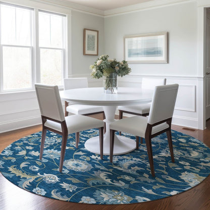 LOOMLAN Rugs Aveline Blue Washable Indoor-Outdoor Rug