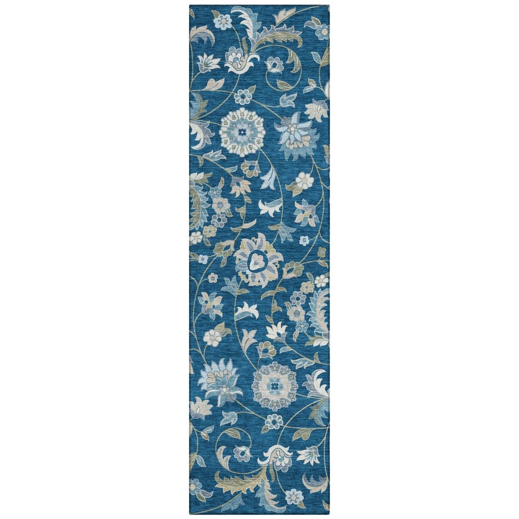 LOOMLAN Rugs Aveline Blue Washable Indoor-Outdoor Rug