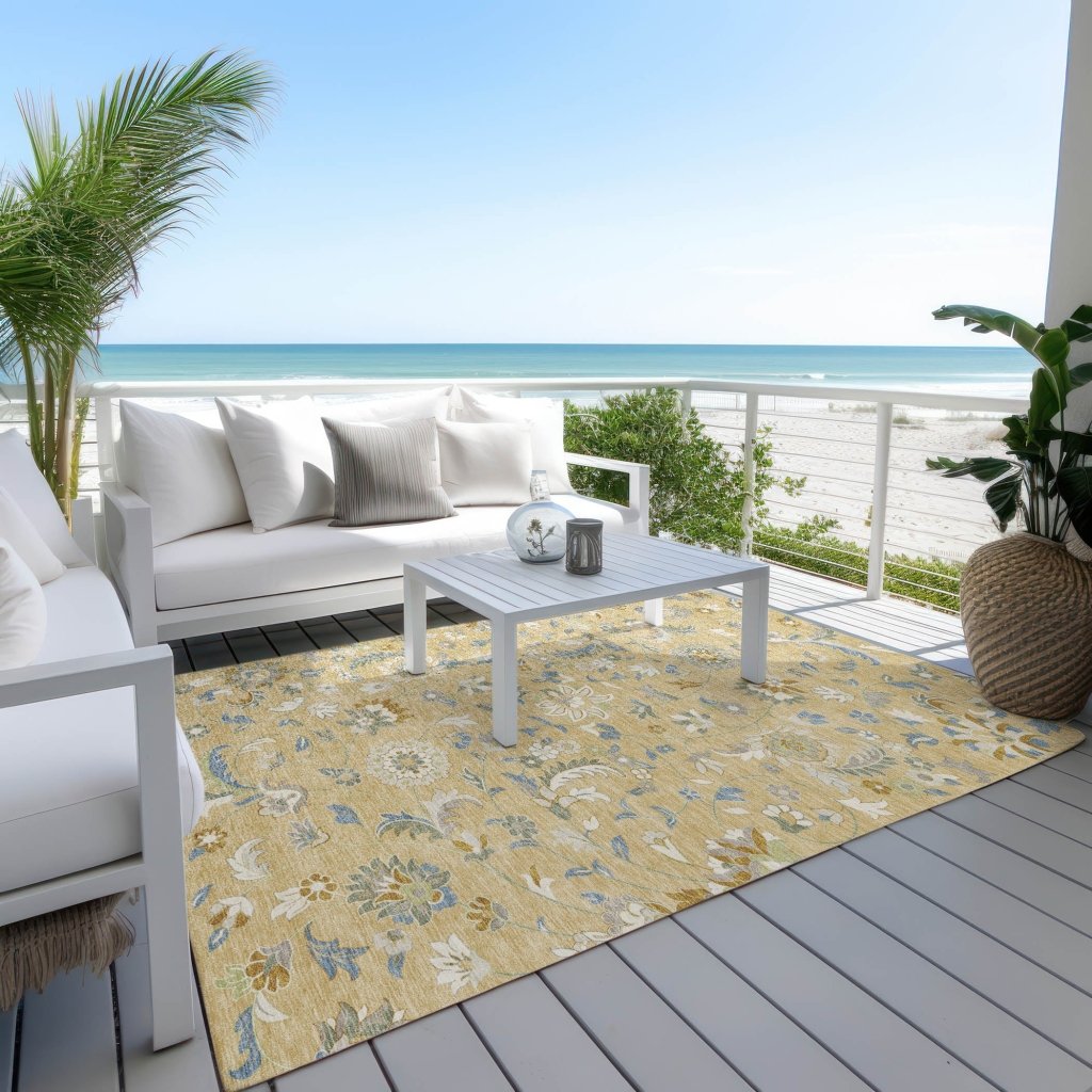 LOOMLAN Rugs Aveline Gold Washable Indoor-Outdoor Rug