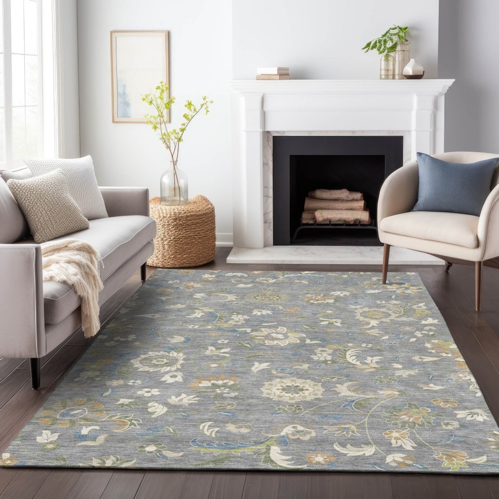 LOOMLAN Rugs Aveline Gray Washable Indoor-Outdoor Rug
