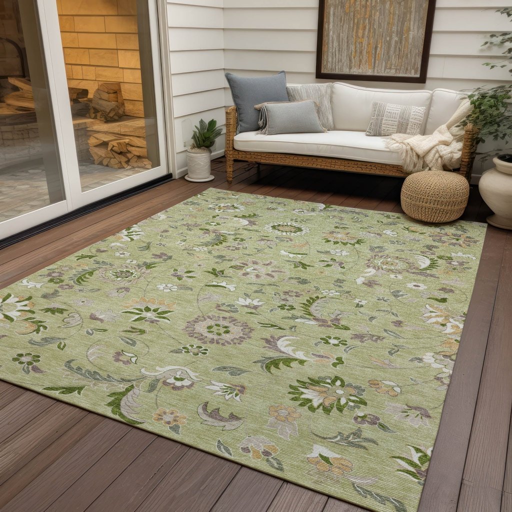 LOOMLAN Rugs Aveline Green Washable Indoor-Outdoor Rug