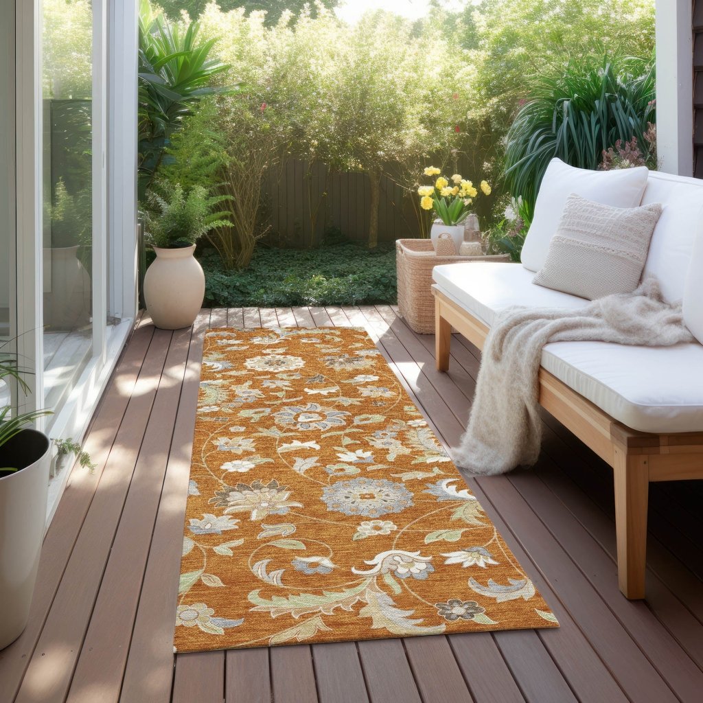 LOOMLAN Rugs Aveline Orange Washable Indoor-Outdoor Rug