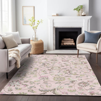 LOOMLAN Rugs Aveline Pink Washable Indoor-Outdoor Rug
