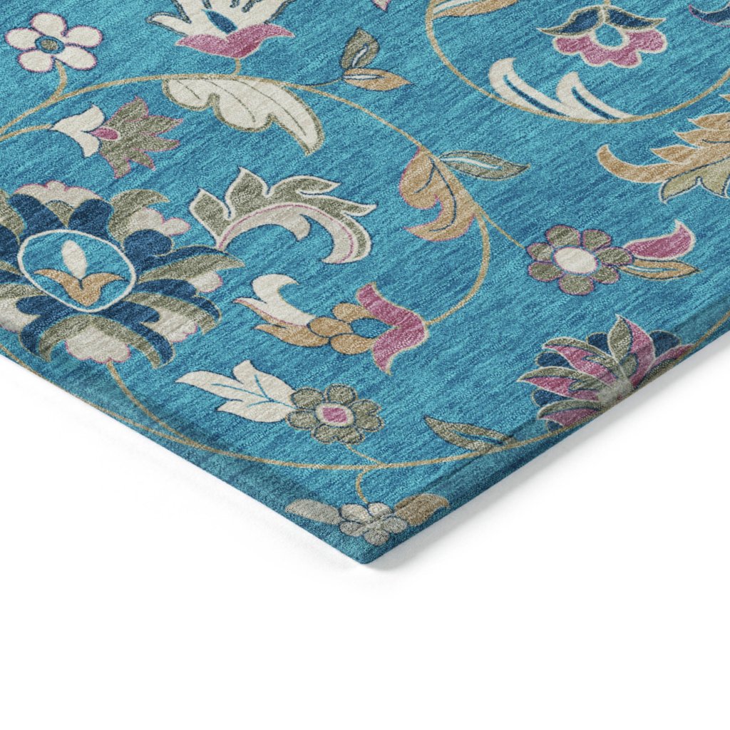 LOOMLAN Rugs Aveline Teal Washable Indoor-Outdoor Rug