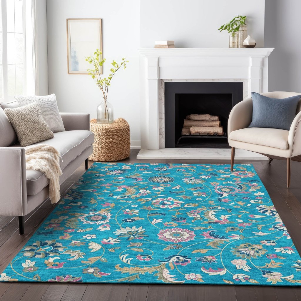 LOOMLAN Rugs Aveline Teal Washable Indoor-Outdoor Rug