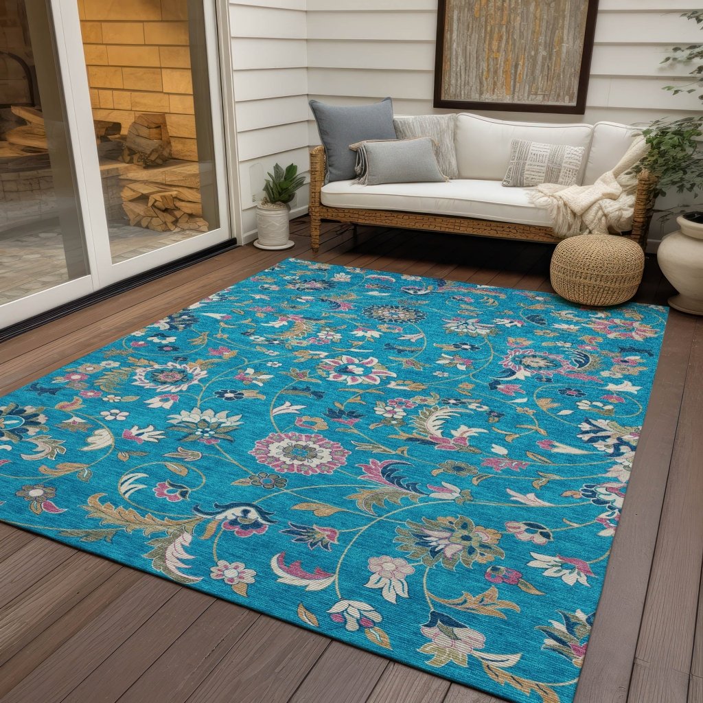 LOOMLAN Rugs Aveline Teal Washable Indoor-Outdoor Rug