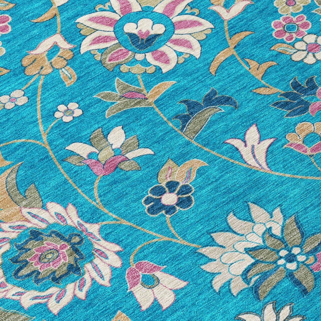 LOOMLAN Rugs Aveline Teal Washable Indoor-Outdoor Rug