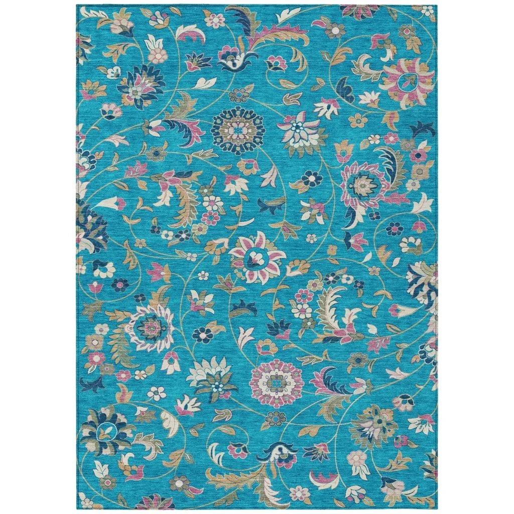 LOOMLAN Rugs Aveline Teal Washable Indoor-Outdoor Rug