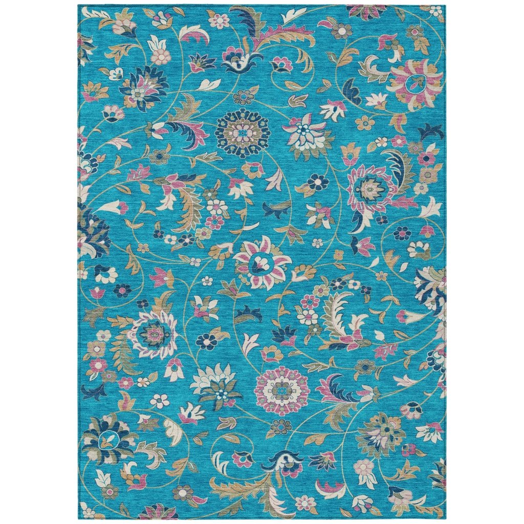 LOOMLAN Rugs Aveline Teal Washable Indoor-Outdoor Rug