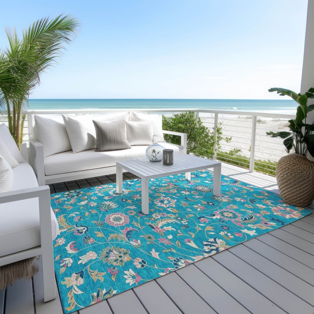 LOOMLAN Rugs Aveline Teal Washable Indoor-Outdoor Rug