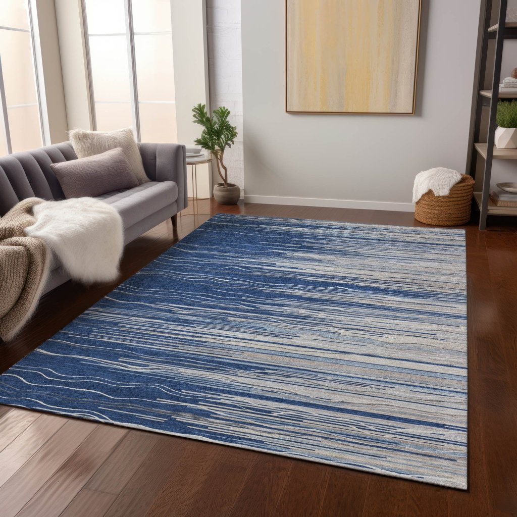 LOOMLAN Rugs Ayra Blue Washable Indoor-Outdoor Rug