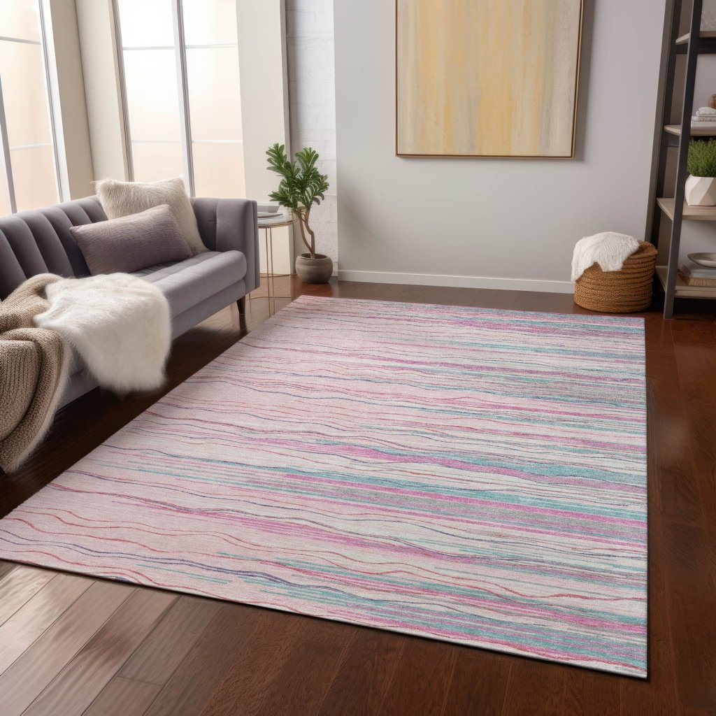 LOOMLAN Rugs Ayra Pink Washable Indoor-Outdoor Rug