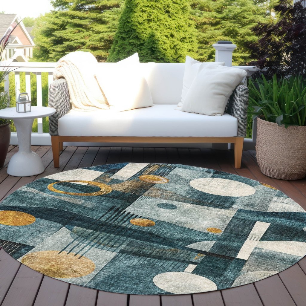 LOOMLAN Rugs Aza Teal Washable Indoor-Outdoor Rug