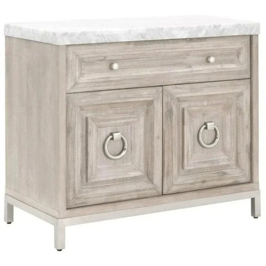 Essentials For Living Azure Natural Grey Accent Cabinet White Carrera Marble