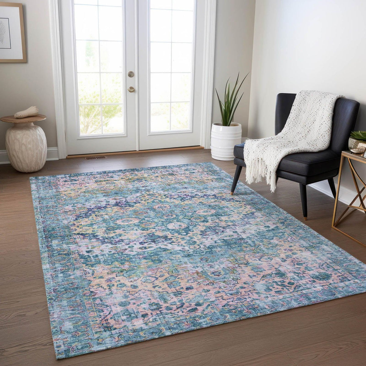 Jaelien Denim Washable Indoor-Outdoor Rug -- denim